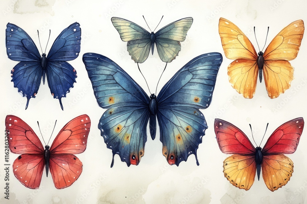 Poster a cluster of colorful butterflies perched on a white background
