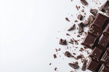 Fototapeta premium Rich Dark Chocolate Pieces Displayed on White Surface