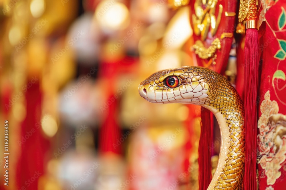 Poster A close-up view of a snake resting on a wall