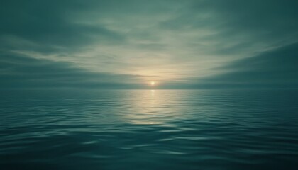 Fototapeta premium A tranquil seascape featuring calm waters and a serene sunset over the horizon, creating a peaceful and reflective atmosphere.