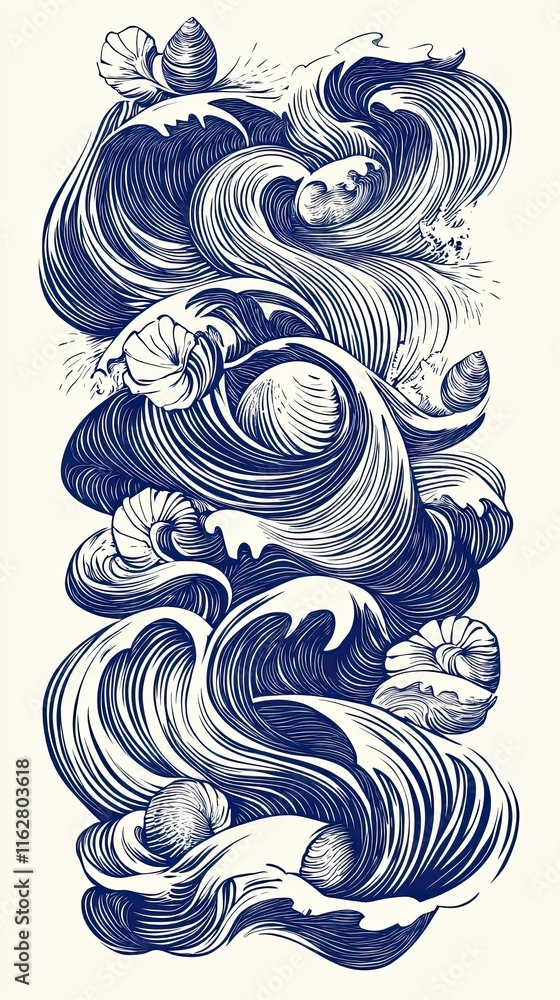 Poster abstract ocean waves with shells design