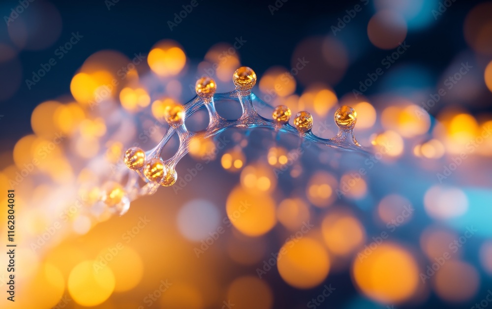 Poster a vibrant and intricate close-up of molecular structures illuminated by colorful bokeh lights, showc