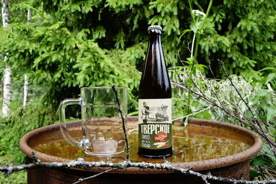 Tverskoye larger type beer Russian in a summer garden