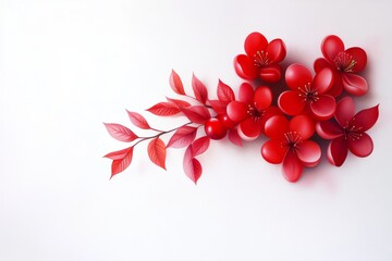 A vibrant arrangement of red flowers and leaves against a clean white background, ideal for floral design or decoration themes.