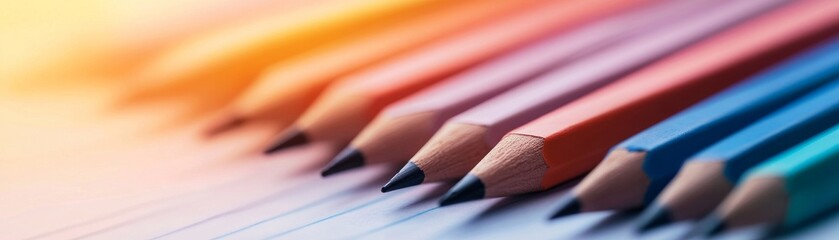 Obraz premium A vibrant array of colored pencils neatly arranged, showcasing a spectrum of colors perfect for artists and creatives.