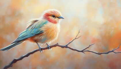 Fototapeta premium A vibrant bird perched gracefully on a branch, surrounded by soft, blurred autumn colors.