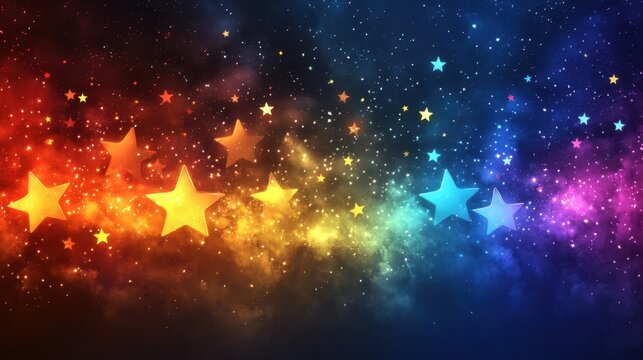 A festive Pride month backdrop with stylized rainbow stars and a clear middle section for content placement 