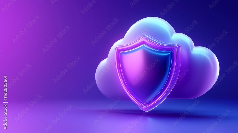 Aufkleber a vibrant digital representation of a cloud with a shield, symbolizing cybersecurity and online prot