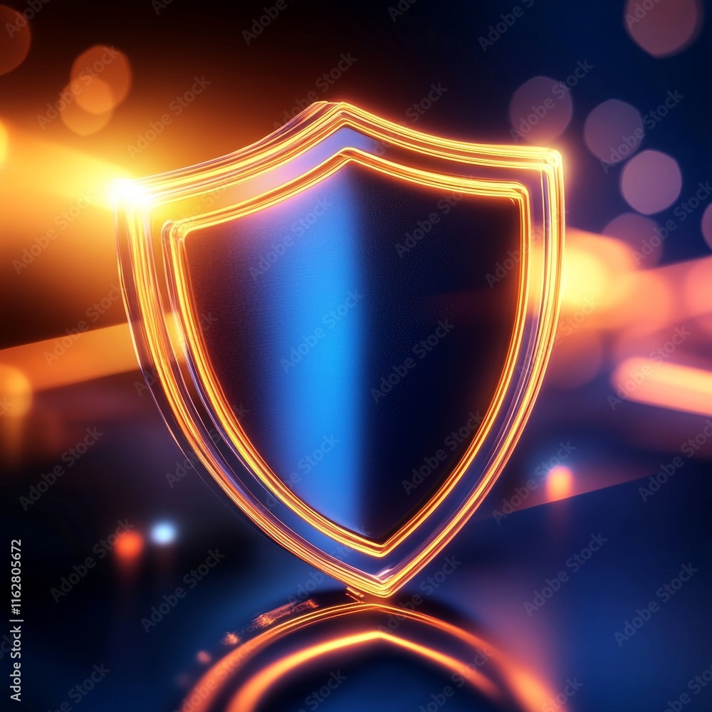Poster a vibrant digital shield symbolizing security and protection in the tech world, illuminated with bri