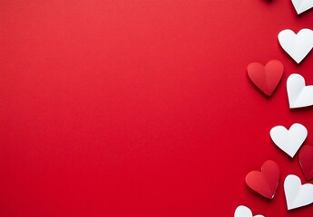 Red and White Paper Hearts on Red Background: Valentine's Day Design