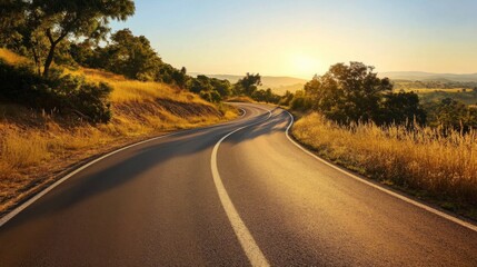 Fototapeta premium Scenic Road at Sunset with Golden Light