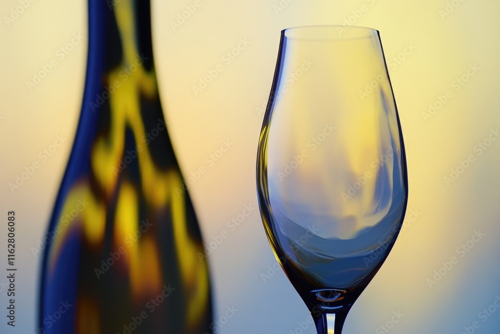 Poster a single wine glass sits next to an open bottle on a table