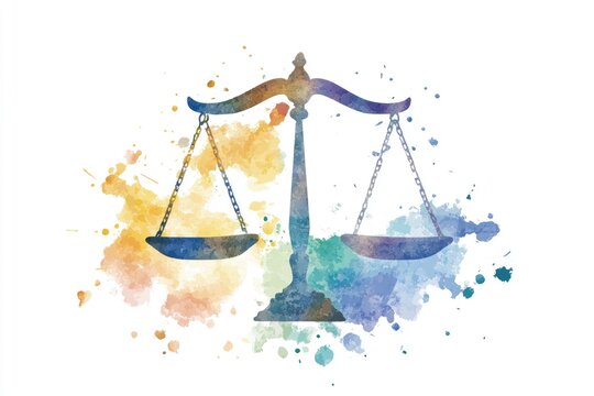 A watercolor illustration of the scale of justice symbol, often associated with fairness and impartiality
