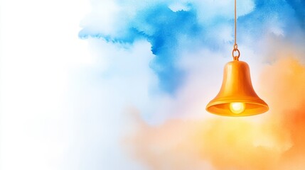Obraz premium A vibrant illustration of a glowing orange bell against a colorful watercolor backdrop, evoking a sense of warmth and creativity.