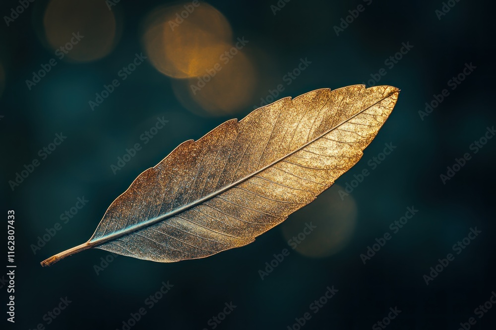 Poster golden leaf with soft bokeh background