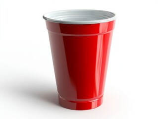 A vibrant red plastic cup, perfect for parties and outdoor events, showcasing a playful and casual drinking experience.