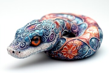 Fototapeta premium A close-up view of a snake's head and body on a white surface