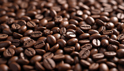 Close-up of roasted coffee beans in warm lighting