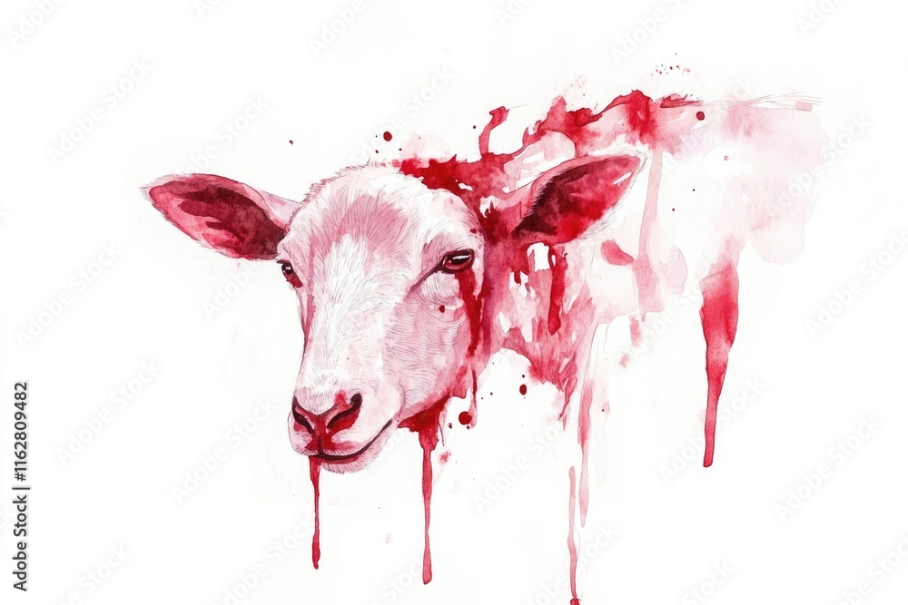 Poster a close-up image of a sheep with blood on its face, suitable for use in crime or thriller scenes