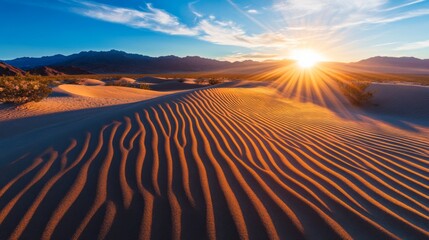 Naklejka premium Sunset Over Serene Desert Landscape