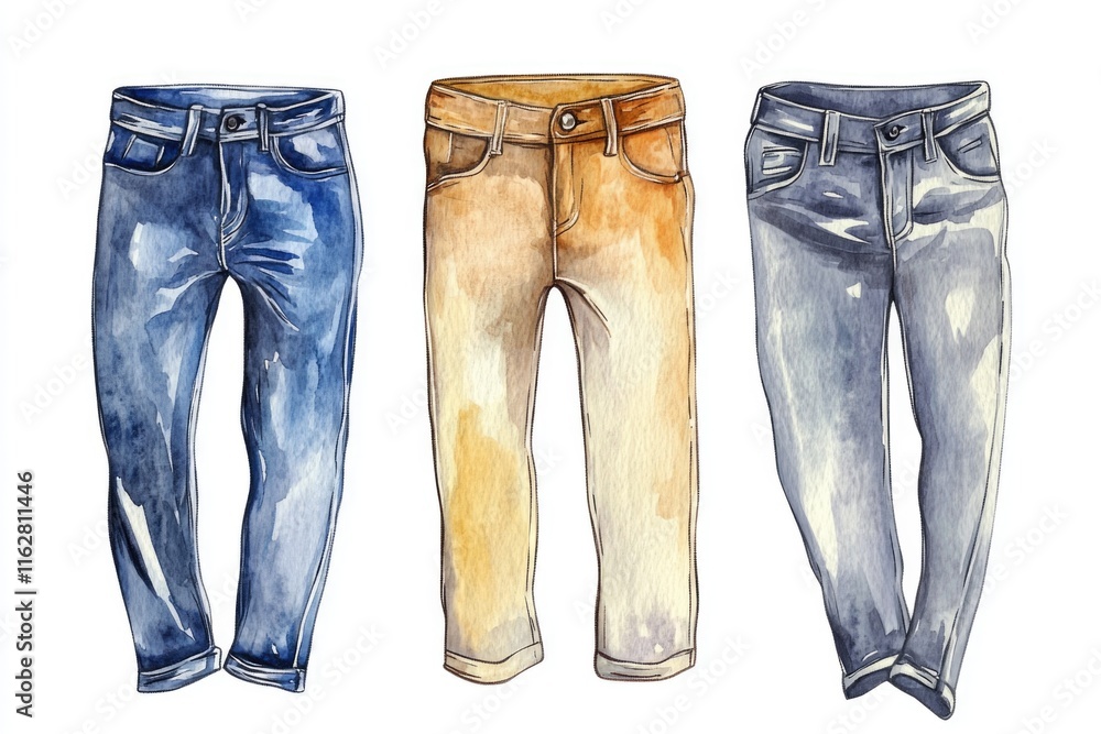 Aufkleber a collection of three different jeans on a plain white background