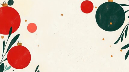 Simple Christmas and New Year banner with clean, bold red and green text and minimal golden details on a soft beige background