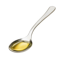 Mediterranean golden olive oil pouring from spoon, fresh organic culinary liquid with natural virgin ingredients, healthy kitchen dressing isolated