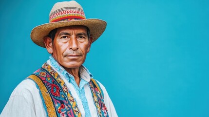 Colombian Man in Traditional Attire with Embroidery