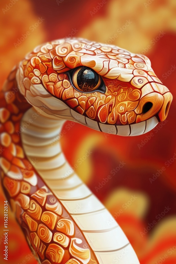 Poster a detailed view of a snake statue with intricate details and texture
