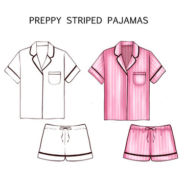 FLAT TECHNICAL FASHION ILLUSTRATION - PREPPY PAJAMA 