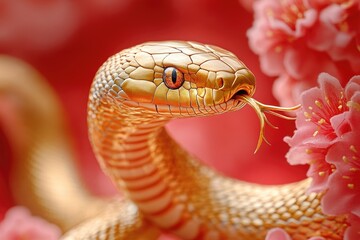 Obraz premium A close-up view of a snake surrounded by colorful flowers