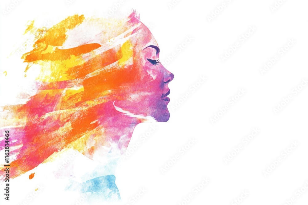 Poster watercolor portrait of a woman with soft features and gentle expression