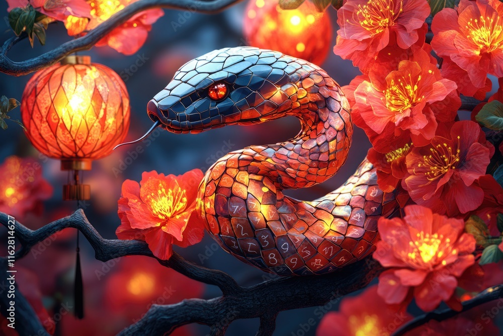 Poster A snake coiled around a branch in a tree
