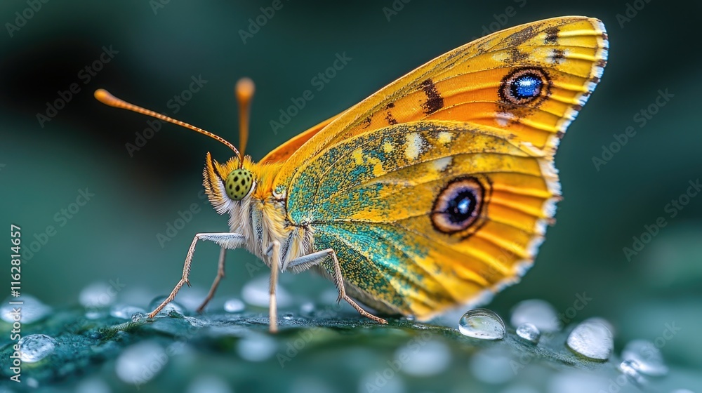 Poster A close-up view of a butterfly resting on a leaf, showcasing its delicate features and the natural environment