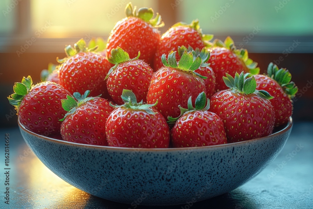 Poster fresh strawberries arranged on a table with a simple and clean background