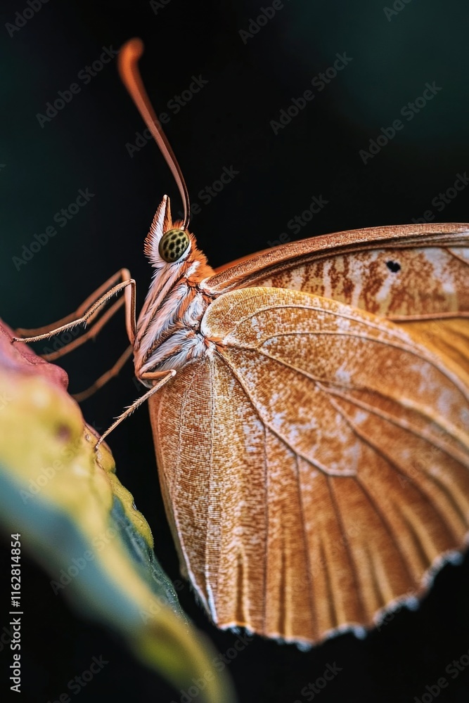 Aufkleber a detailed view of a butterfly perched on a leaf, with intricate patterns and colors