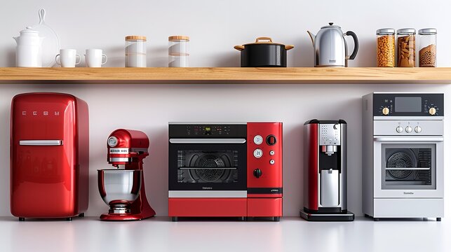 A collection of home and kitchen gadgets against a white backdrop, Generative Ai.