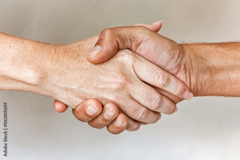 Poster global peace talks closeup of clasped hands in negotiation indoor setting symbolizing unity