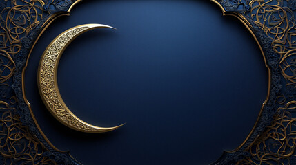 Ramadan background with Islamic geometric patterns, gold accents, and a deep blue gradient.