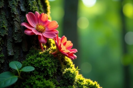 Tortula muralis epiphytic growth on tree trunk, tortula, epiphyte
