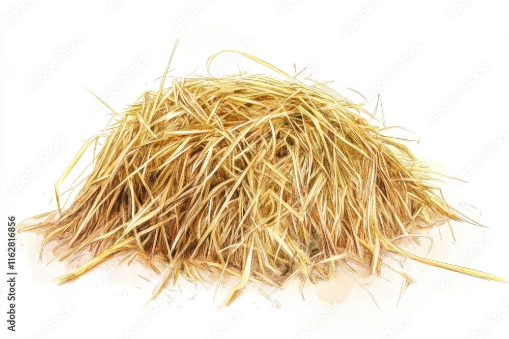 Poster a stack of dry hay sits on a clean, white surface