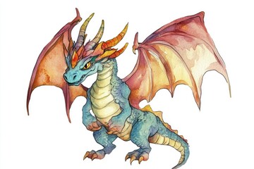 Obraz premium A majestic blue dragon depicted in watercolor painting, suitable for fantasy or mythical themed projects