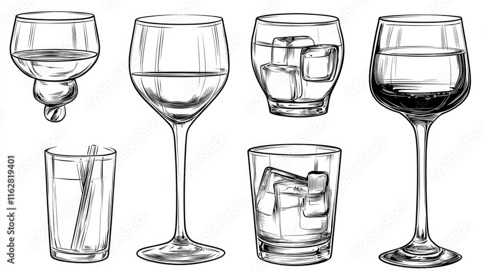 Poster a selection of glasses filled with various beverages, perfect for use in food and drink photography 