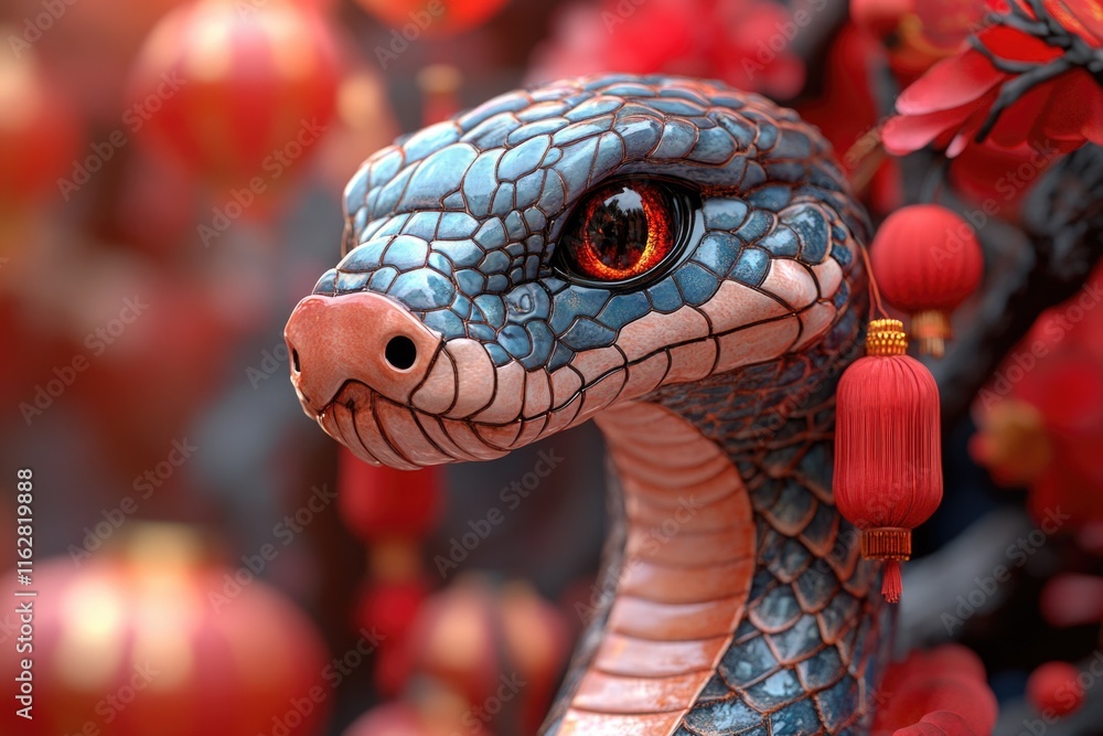 Poster a close-up view of a snake statue, perfect for use in editorial or commercial contexts where a detai