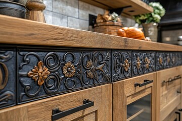 Medieval core gothic storage cabinet with handcrafted woodwork and built-in design