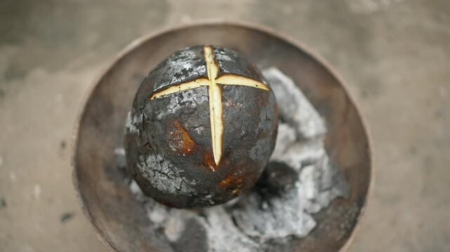 Breadfruit roasting from above