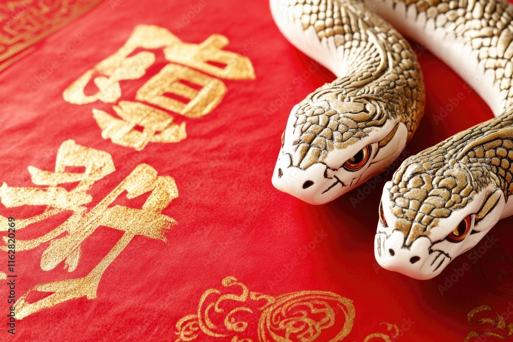 Poster a close-up shot of a snake resting on a red cloth, ideal for use in wildlife or nature-themed design
