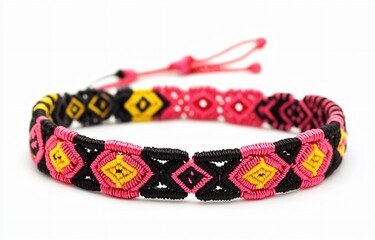 Fototapeta premium Vibrant Pink, Black, Yellow Woven Friendship Bracelet