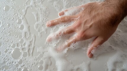 Fototapeta premium Hand Smoothing Bubbles on Clean Surface