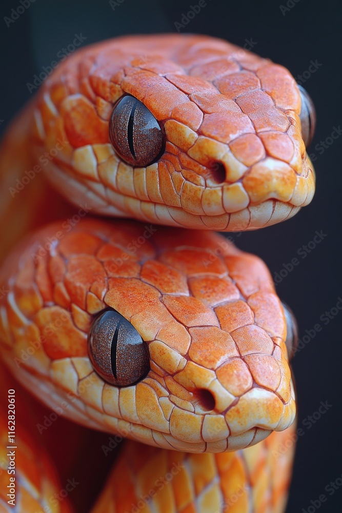 Poster a close-up shot of a snake's head on a black background, perfect for use in documentaries or wildlif